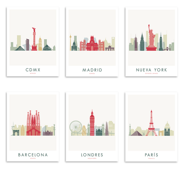 6 "Skyline" Prints - Wanderlust Maps