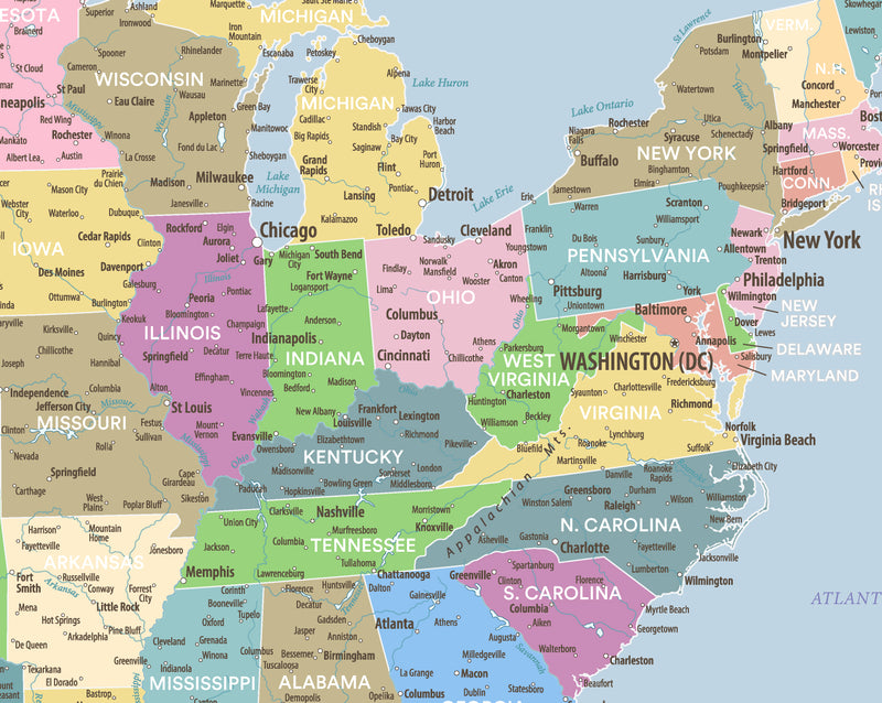 Mapa Estados Unidos - Colorido