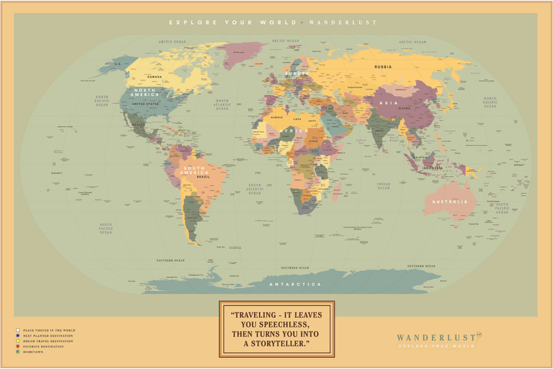Mapa Poster - Ocre - Wanderlust Maps