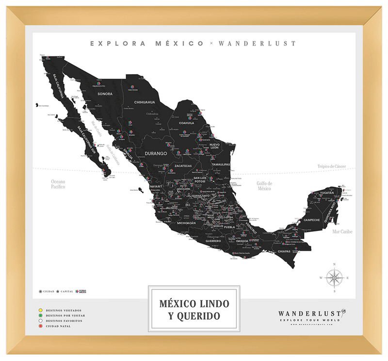 México B&N - 4cm Dorado - Wanderlust Maps