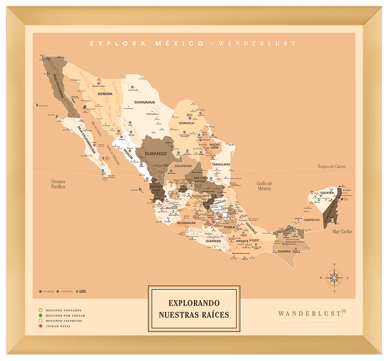 México Sepia - 4cm Dorado - Wanderlust Maps