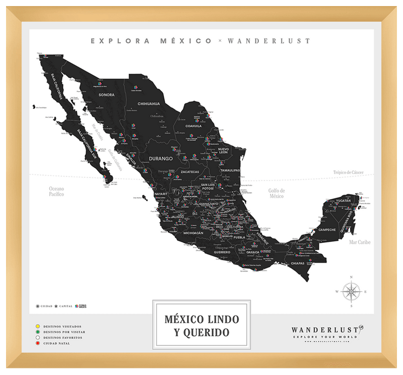 México B&N - 3cm Dorado - Wanderlust Maps