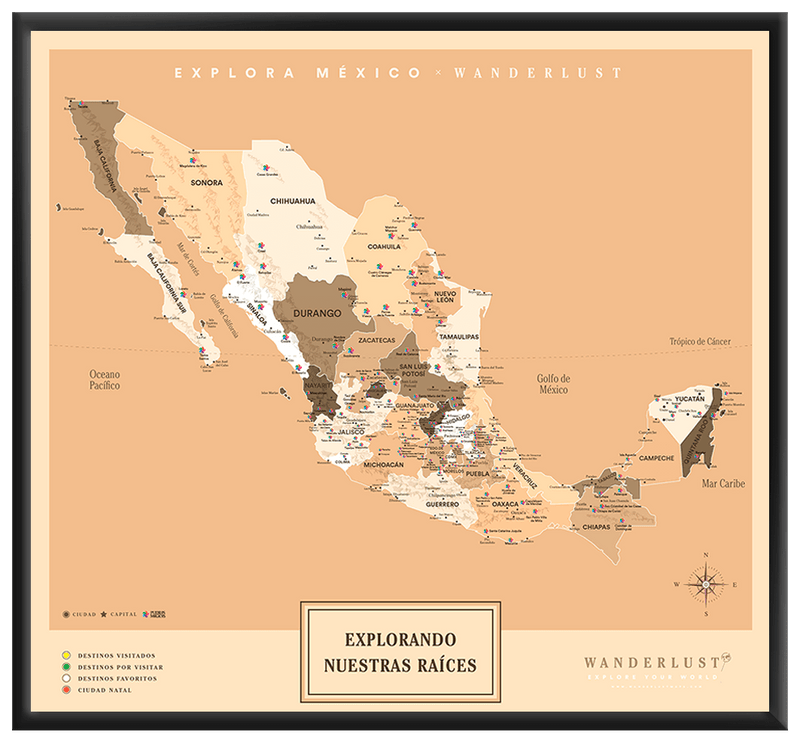 México Sepia - 2cm Negro - Wanderlust Maps