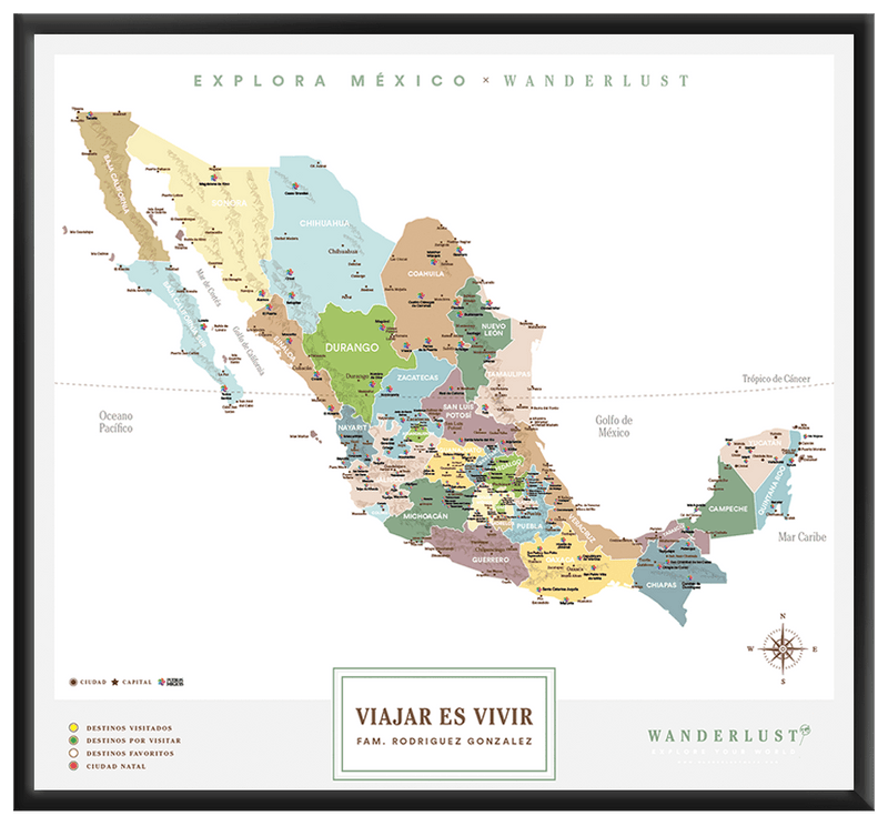 México Plata - 2cm Negro - Wanderlust Maps