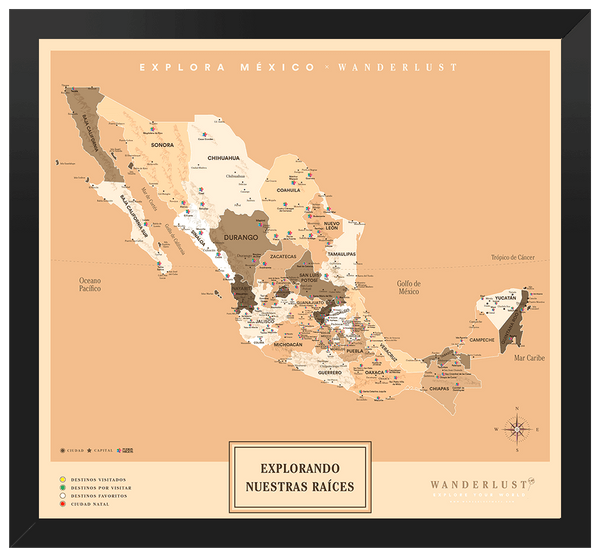 México Sepia - 4cm Negro - Wanderlust Maps