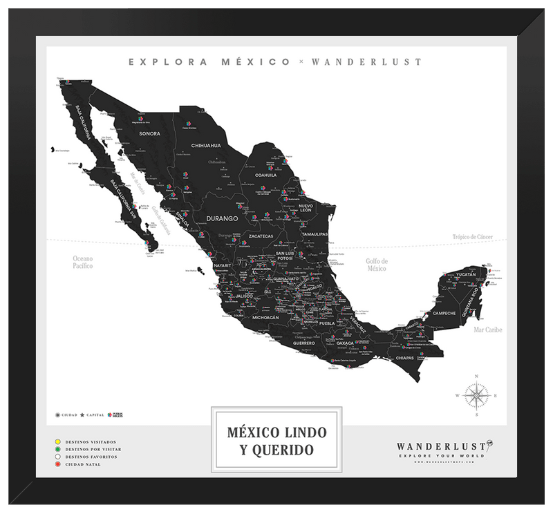 México B&N - 4cm Negro - Wanderlust Maps