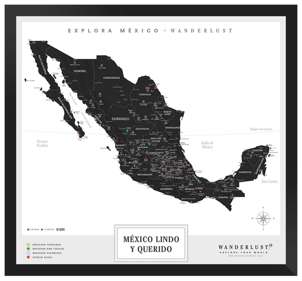 México B&N - 3cm Negro - Wanderlust Maps