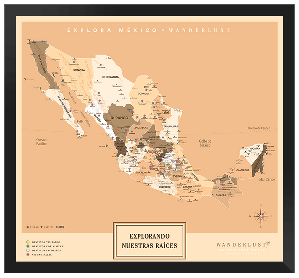 México Sepia - 3cm Negro - Wanderlust Maps