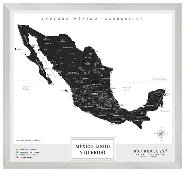 México B&N - 3cm Plata - Wanderlust Maps