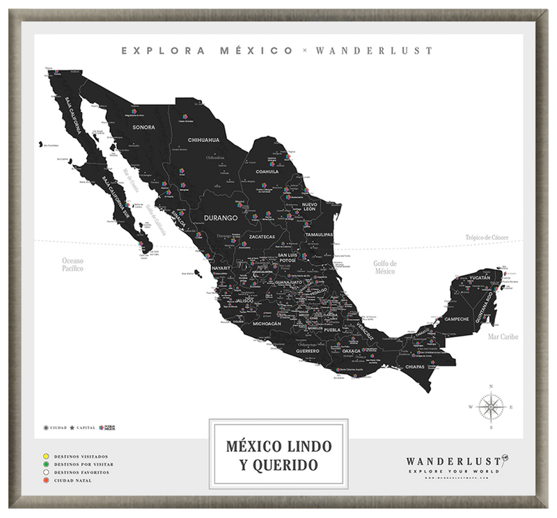 México B&N - 2cm Platino - Wanderlust Maps