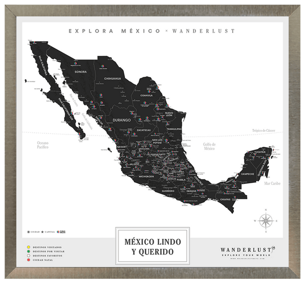 México B&N - 3cm Platino - Wanderlust Maps