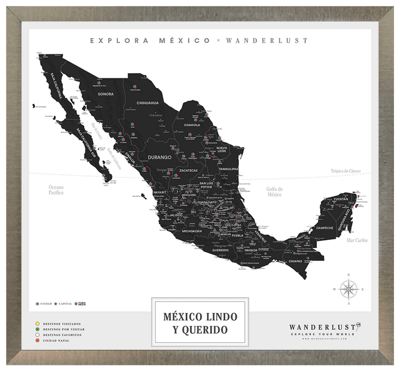 México B&N - 3cm Platino - Wanderlust Maps