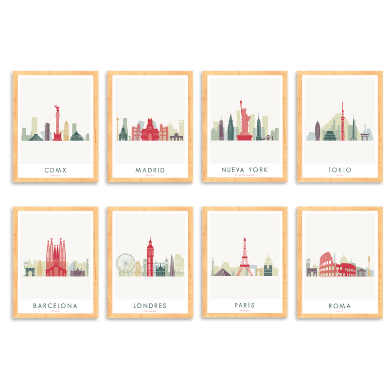8 Prints Enmarcados (Paquete Completo) - Wanderlust Maps