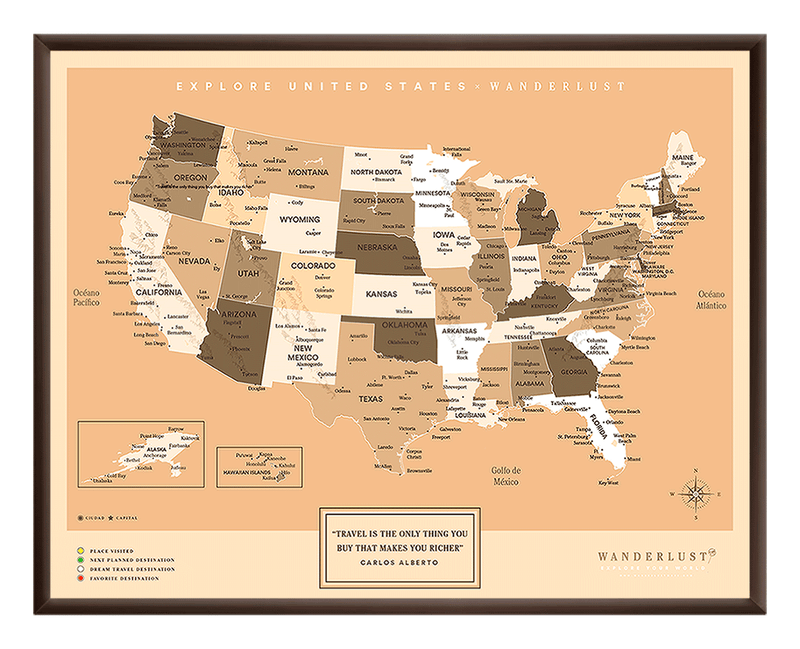 Mapa Estados Unidos - Sepia - Wanderlust Maps