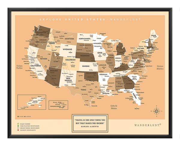 Mapa Estados Unidos - Sepia - Wanderlust Maps
