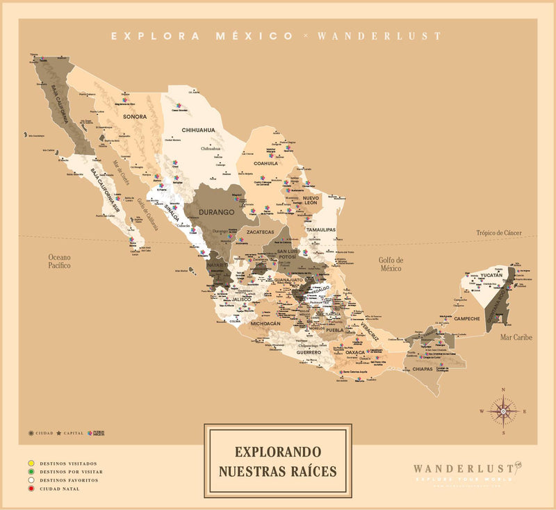México Sepia - Poster - Wanderlust Maps