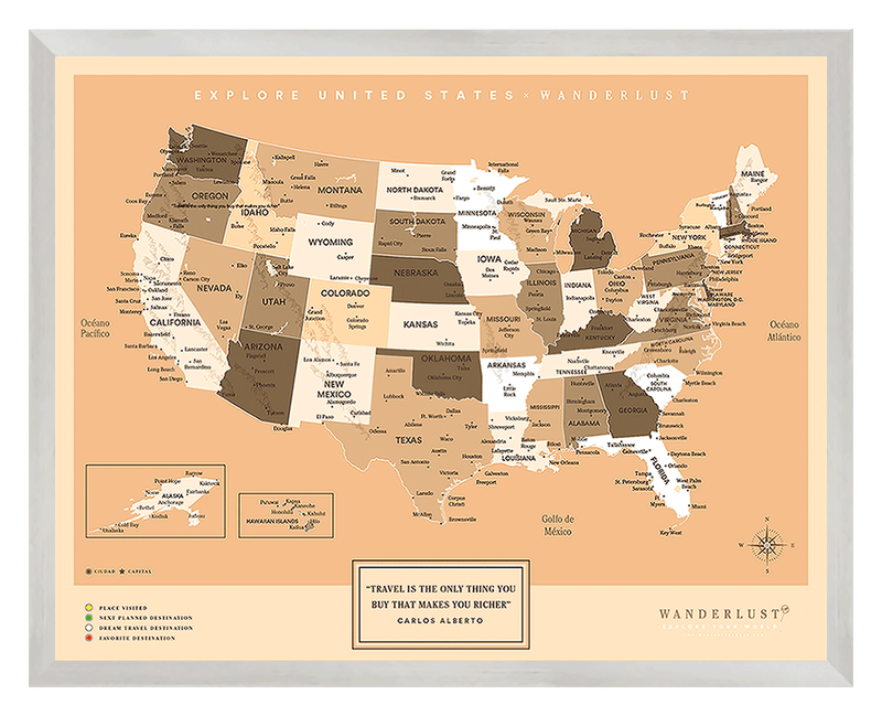 Mapa Estados Unidos - Sepia - Wanderlust Maps