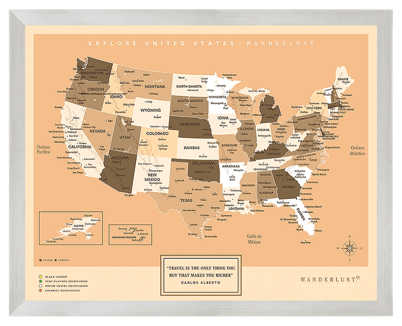 Mapa Estados Unidos - Sepia - Wanderlust Maps