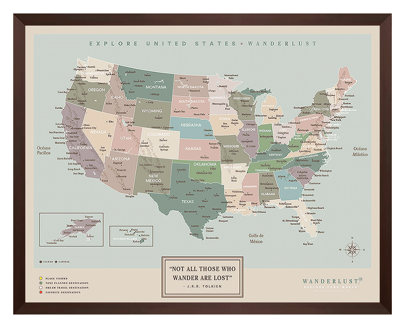 Mapa Estados Unidos - Serio - Wanderlust Maps