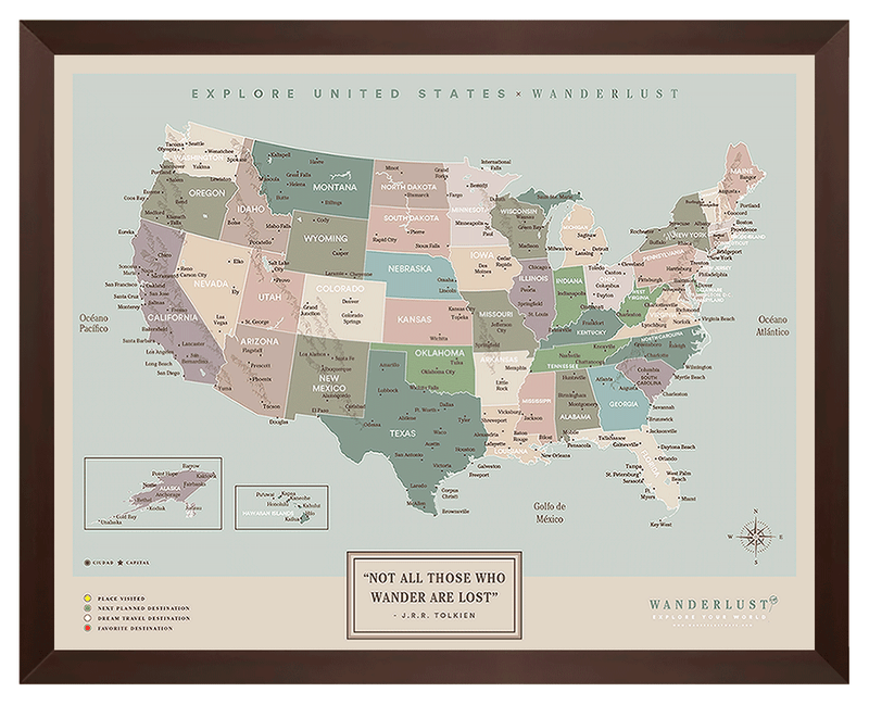 Mapa Estados Unidos - Serio - Wanderlust Maps
