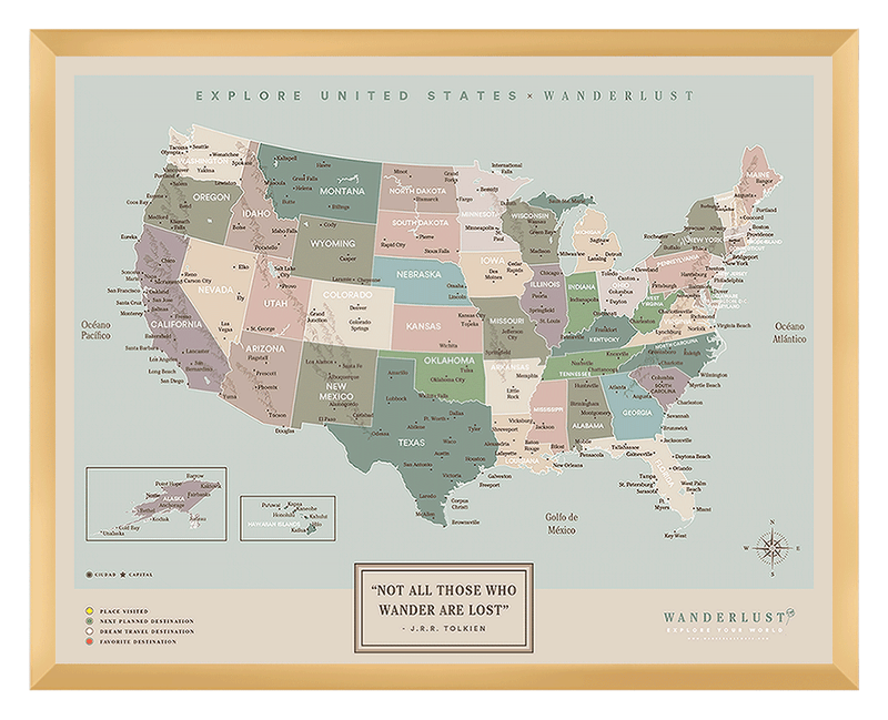 Mapa Estados Unidos - Serio - Wanderlust Maps