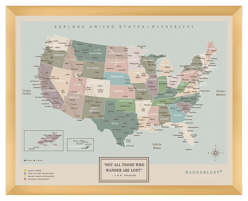 Mapa Estados Unidos - Serio - Wanderlust Maps