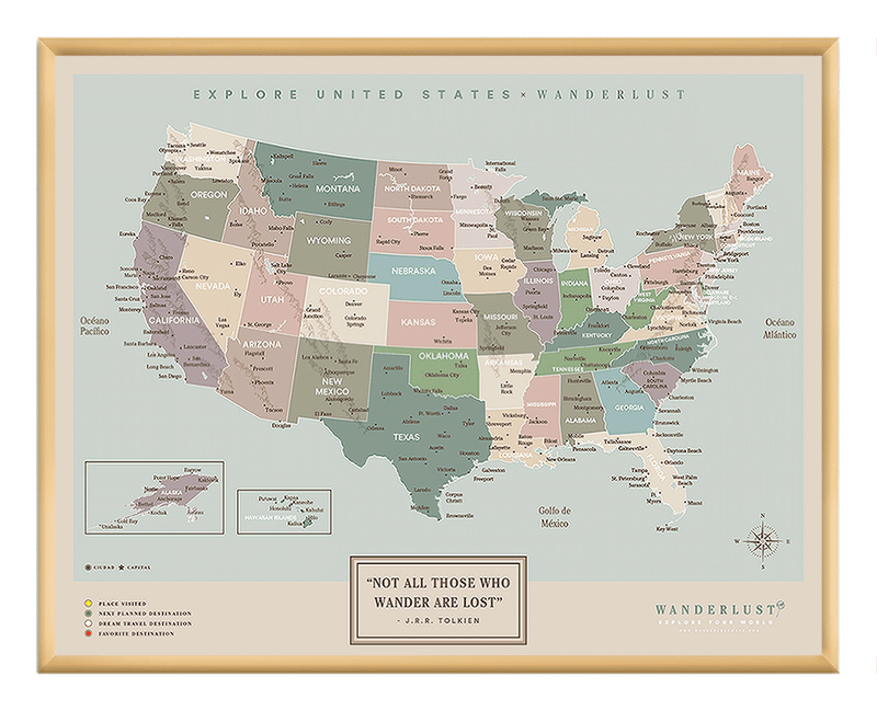 Mapa Estados Unidos - Serio - Wanderlust Maps