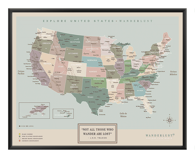 Mapa Estados Unidos - Serio - Wanderlust Maps