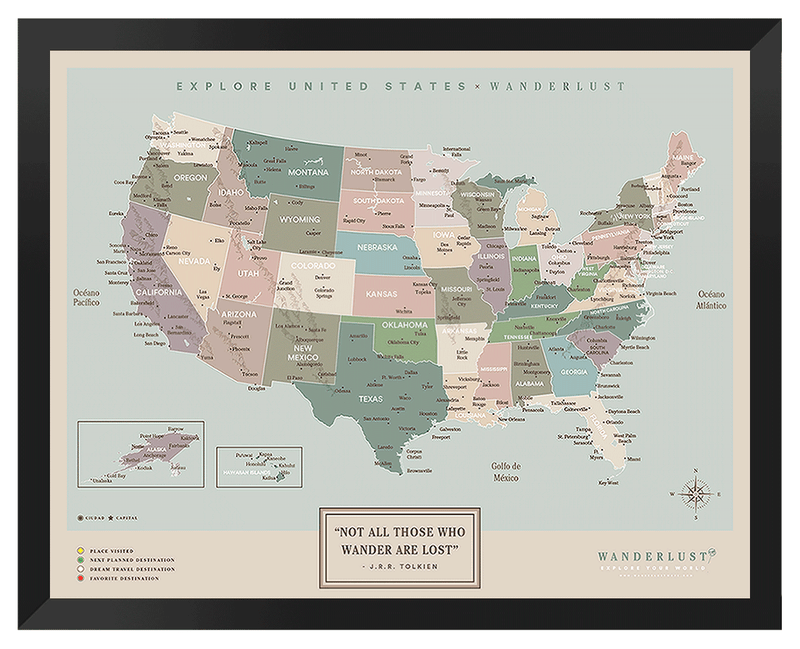 Mapa Estados Unidos - Serio - Wanderlust Maps