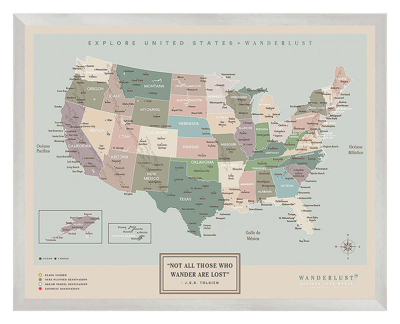 Mapa Estados Unidos - Serio - Wanderlust Maps