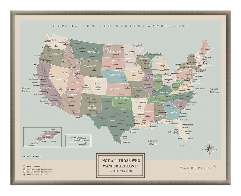 Mapa Estados Unidos - Serio - Wanderlust Maps