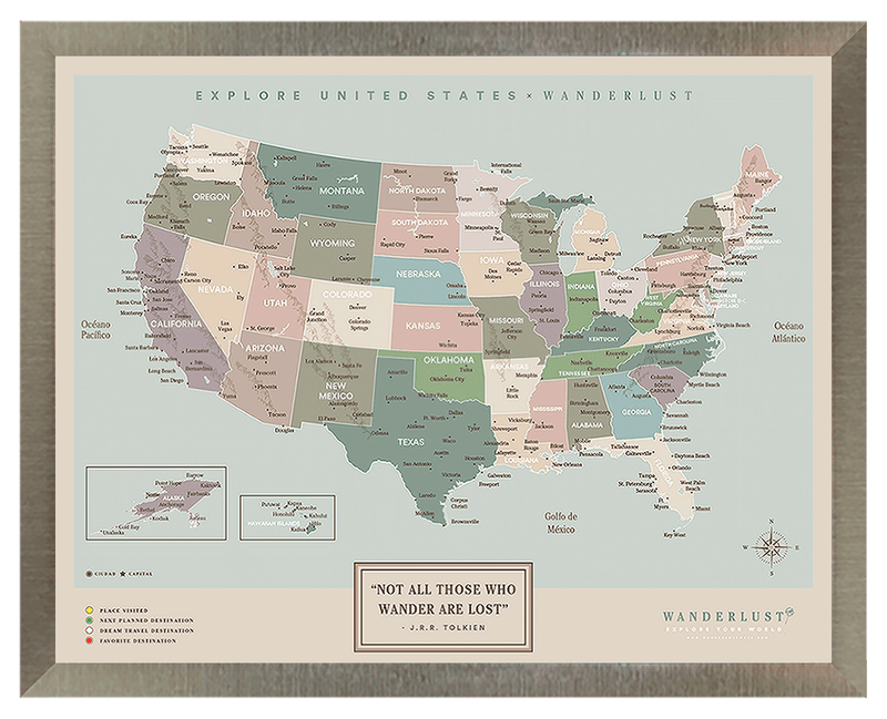 Mapa Estados Unidos - Serio - Wanderlust Maps