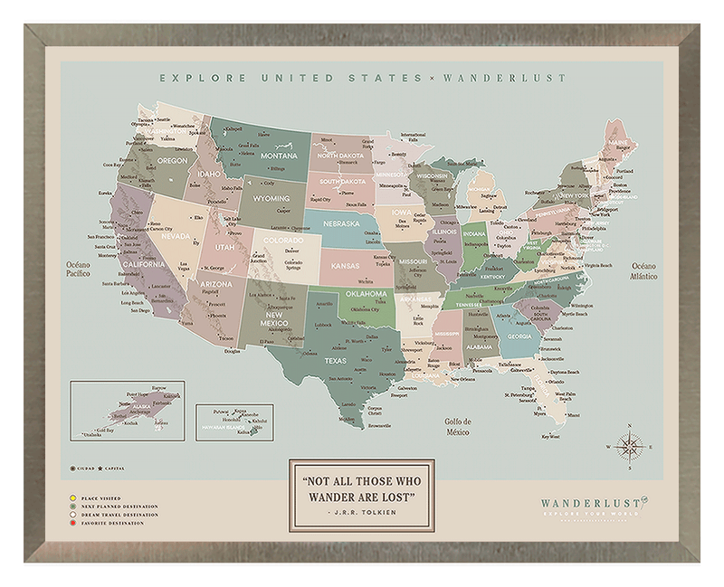 Mapa Estados Unidos - Serio - Wanderlust Maps