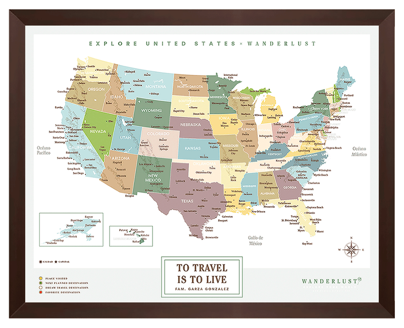 Mapa Estados Unidos - Plata - Wanderlust Maps