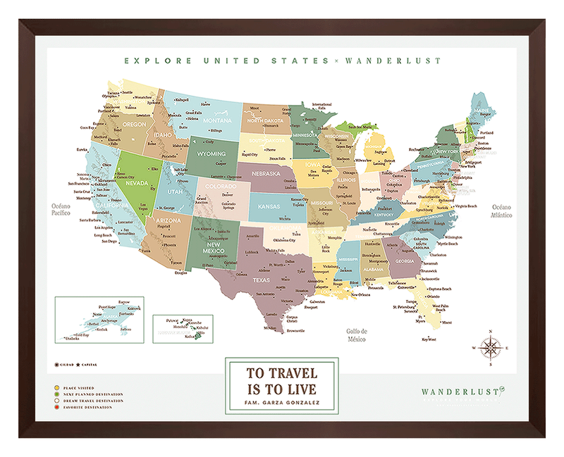 Mapa Estados Unidos - Plata - Wanderlust Maps