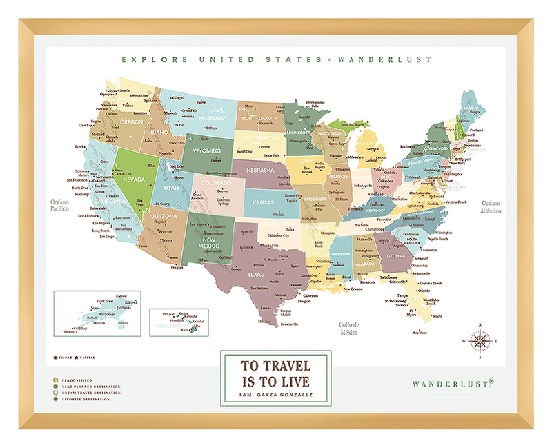 Mapa Estados Unidos - Plata - Wanderlust Maps