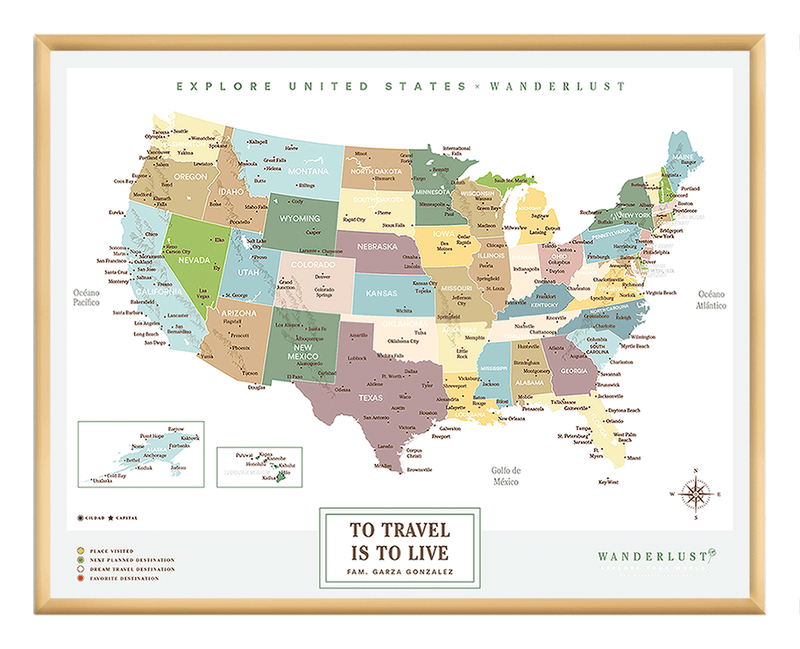 Mapa Estados Unidos - Plata - Wanderlust Maps