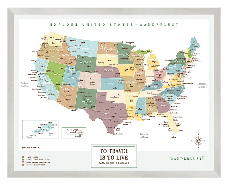 Mapa Estados Unidos - Plata - Wanderlust Maps