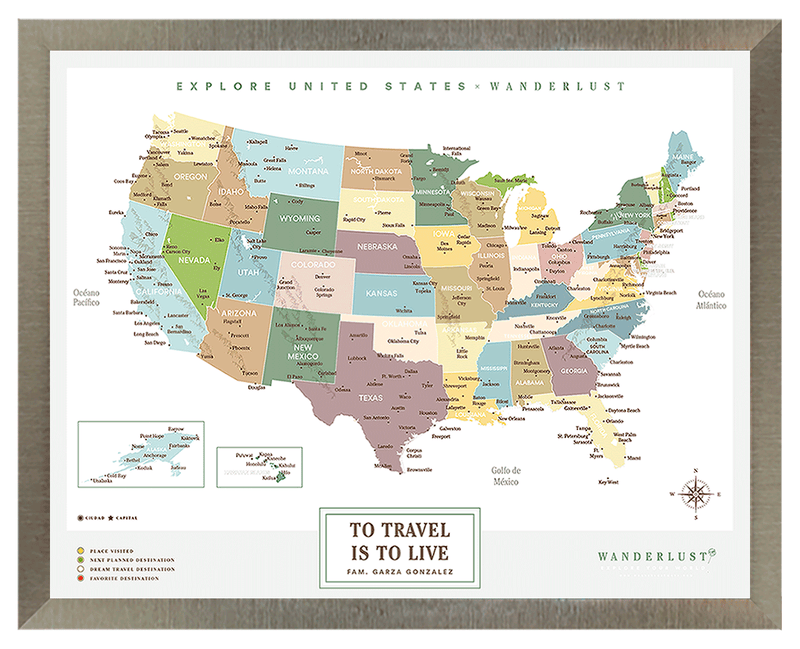 Mapa Estados Unidos - Plata - Wanderlust Maps