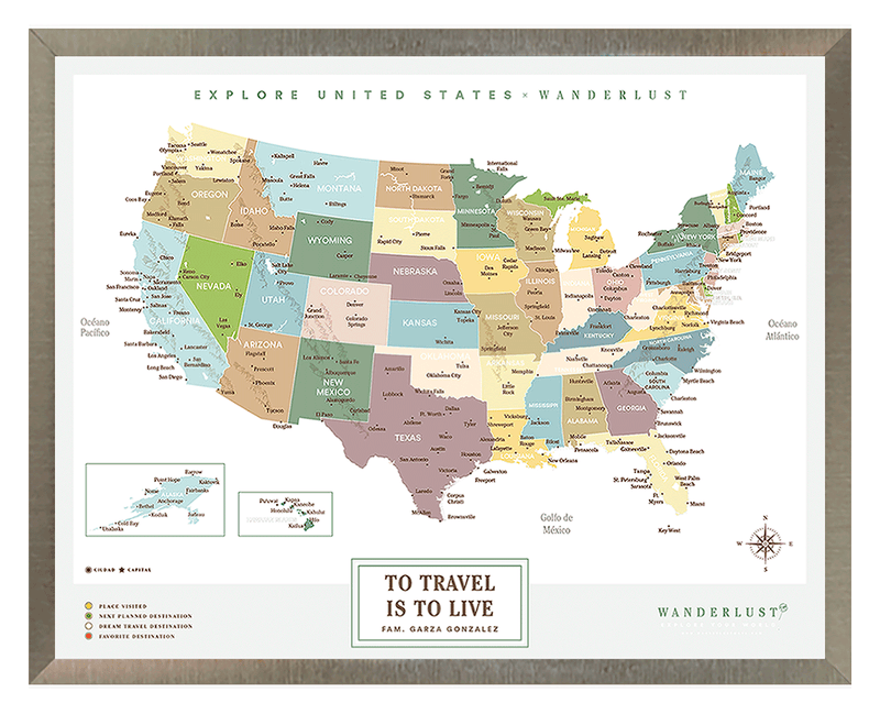 Mapa Estados Unidos - Plata - Wanderlust Maps