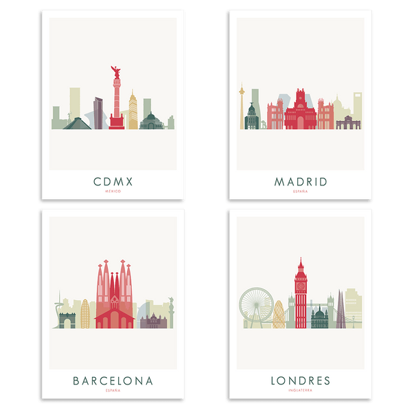 4 "Skyline" Prints - Wanderlust Maps