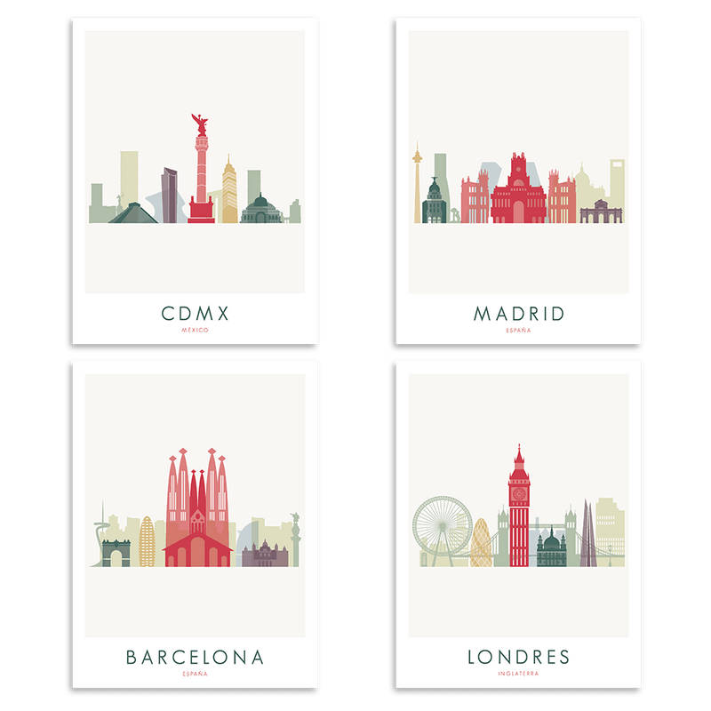 4 "Skyline" Prints - Wanderlust Maps