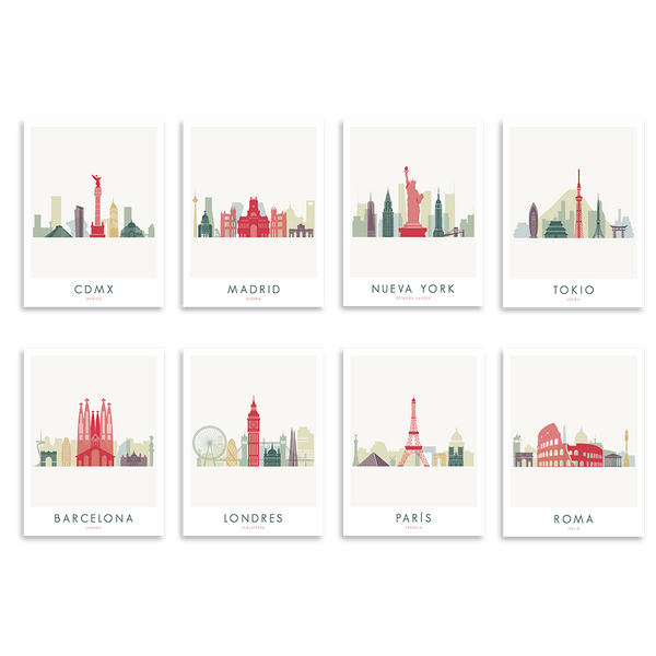 8 "Skyline" Prints - Wanderlust Maps